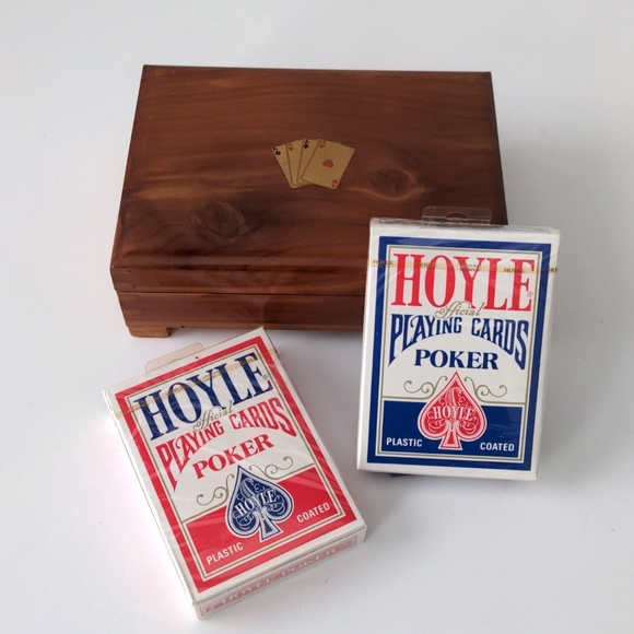 Poker Playing Cards with Crafted Cedar Storage Box MCM Game Night